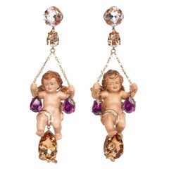 Dolce & Gabbana puppi Sicily Clip on dangling wood crystal embellished earrings 
