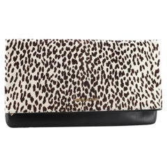Saint Laurent Letters Fold Over Clutch Printed Pony Hair with Leather