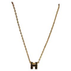 Hermes Mini H Pop Halskette Schwarzgold Anhänger Neu