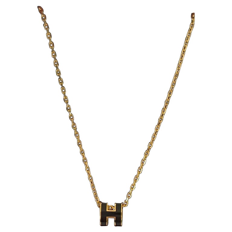 Hermes Mini H Pop Necklace Black Gold Pendant New at 1stDibs