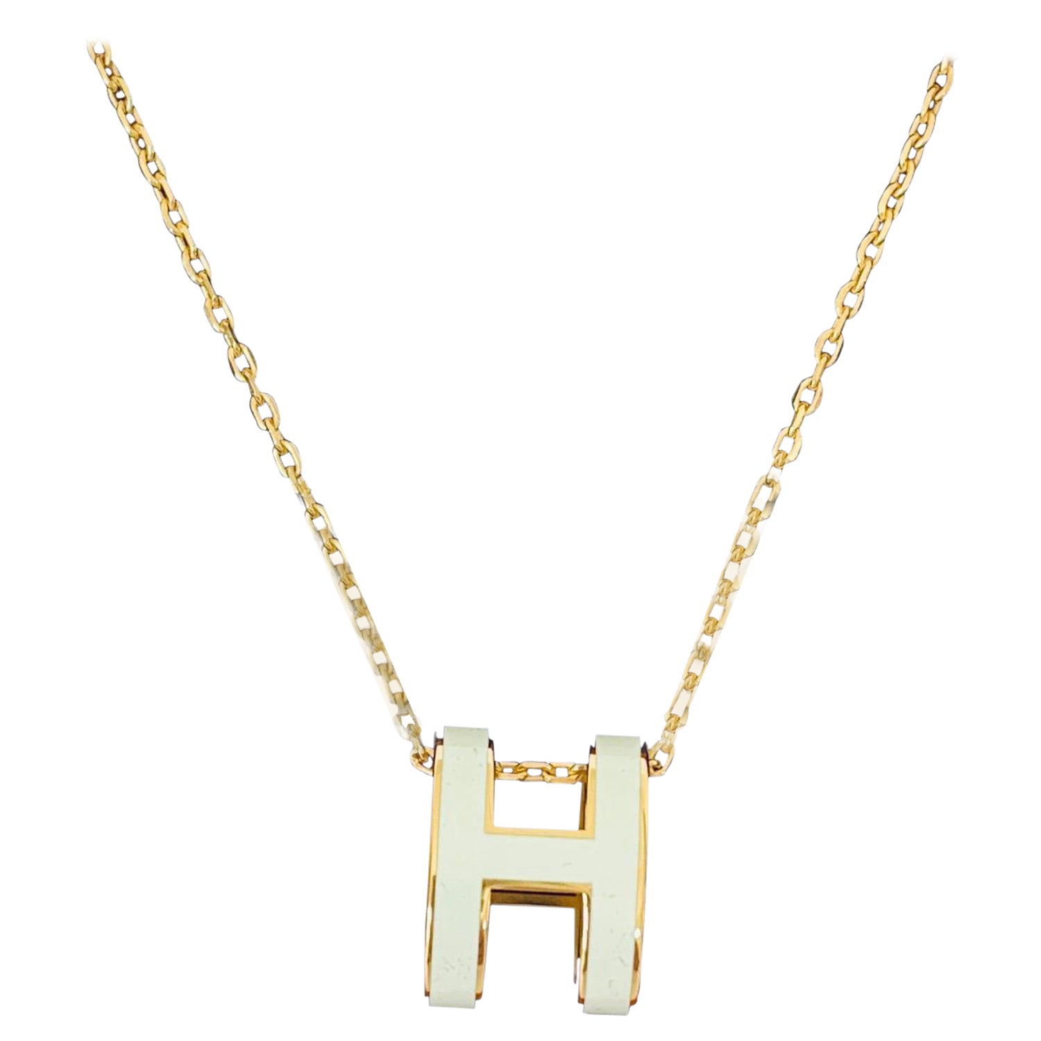 Hermes Red Enamel Gold Plated Mini Pop H Pendant Necklace