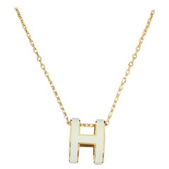 Hermes H Pop Necklace White Enamel Gold Pendant Necklace New