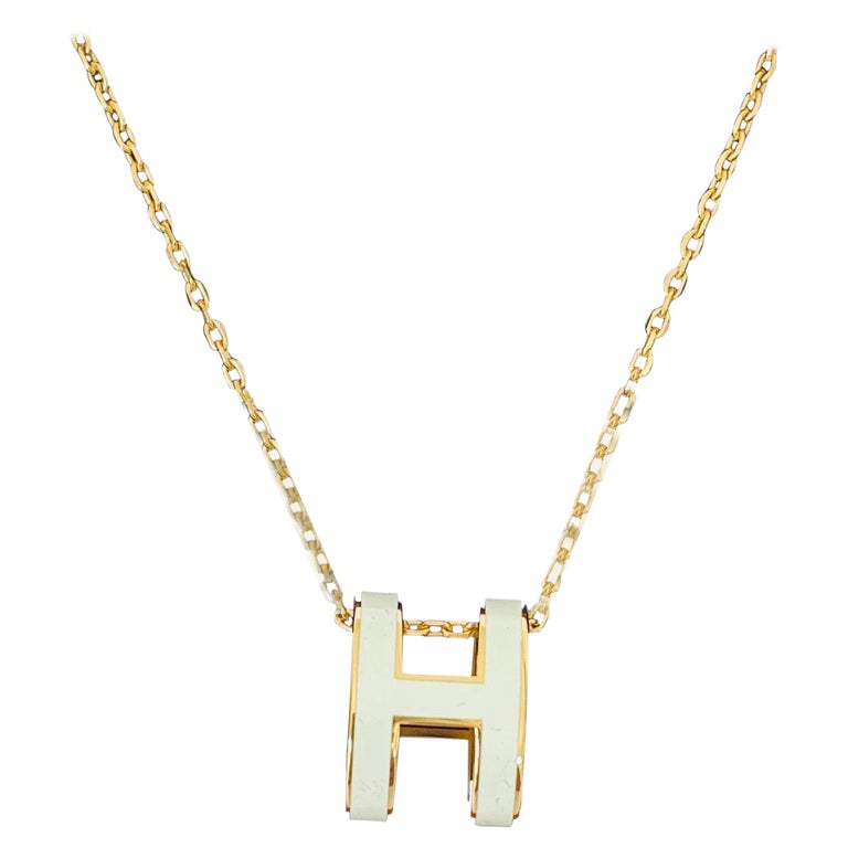Hermes H Pop Necklace White Enamel Gold Pendant Necklace New at 1stDibs