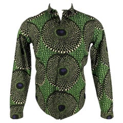 BURBERRY PRORSUM SS 12 Size S Green & Black Print Cotton Button Up Shirt