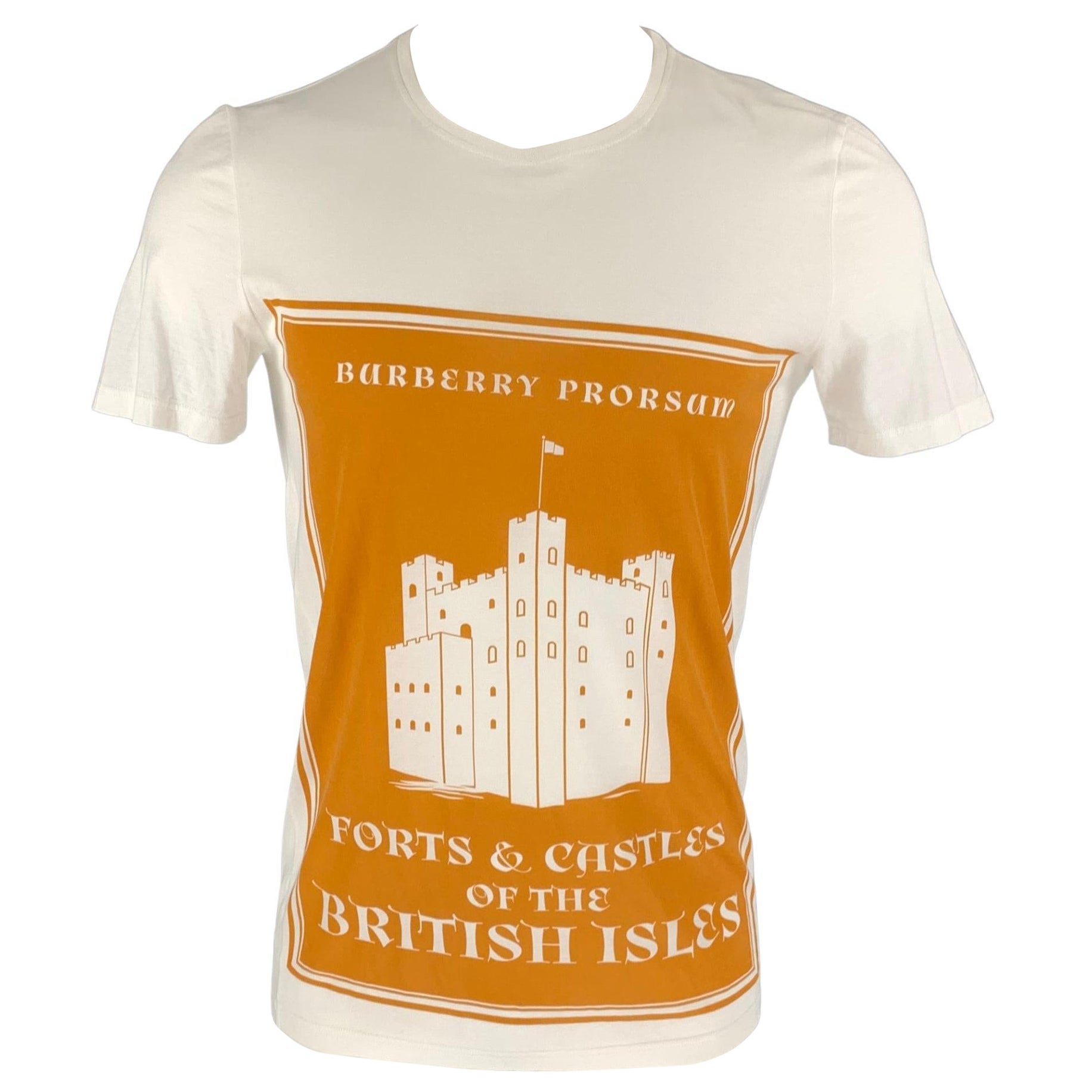 BURBERRY PRORSUM Spring 2015 Size XS Mustard & White Graphic Cotton T-shirt