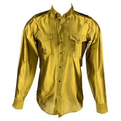 BURBERRY PRORSUM Spring 2008 Size S Mustard Metallic Silk Button Down Shirt