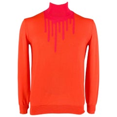 WALTER VAN BEIRENDONCK Size XL Orange & Fuchsia Dripping Polyester Sweater 
