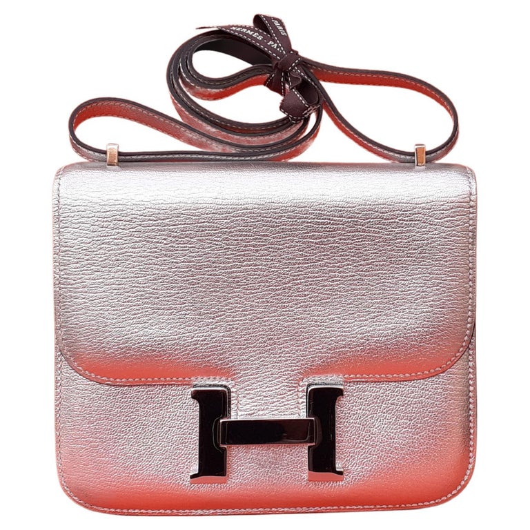 Exceptional Hermès Mini Constance Metallic Silver Chevre Leather Phw 18 cm  For Sale at 1stDibs