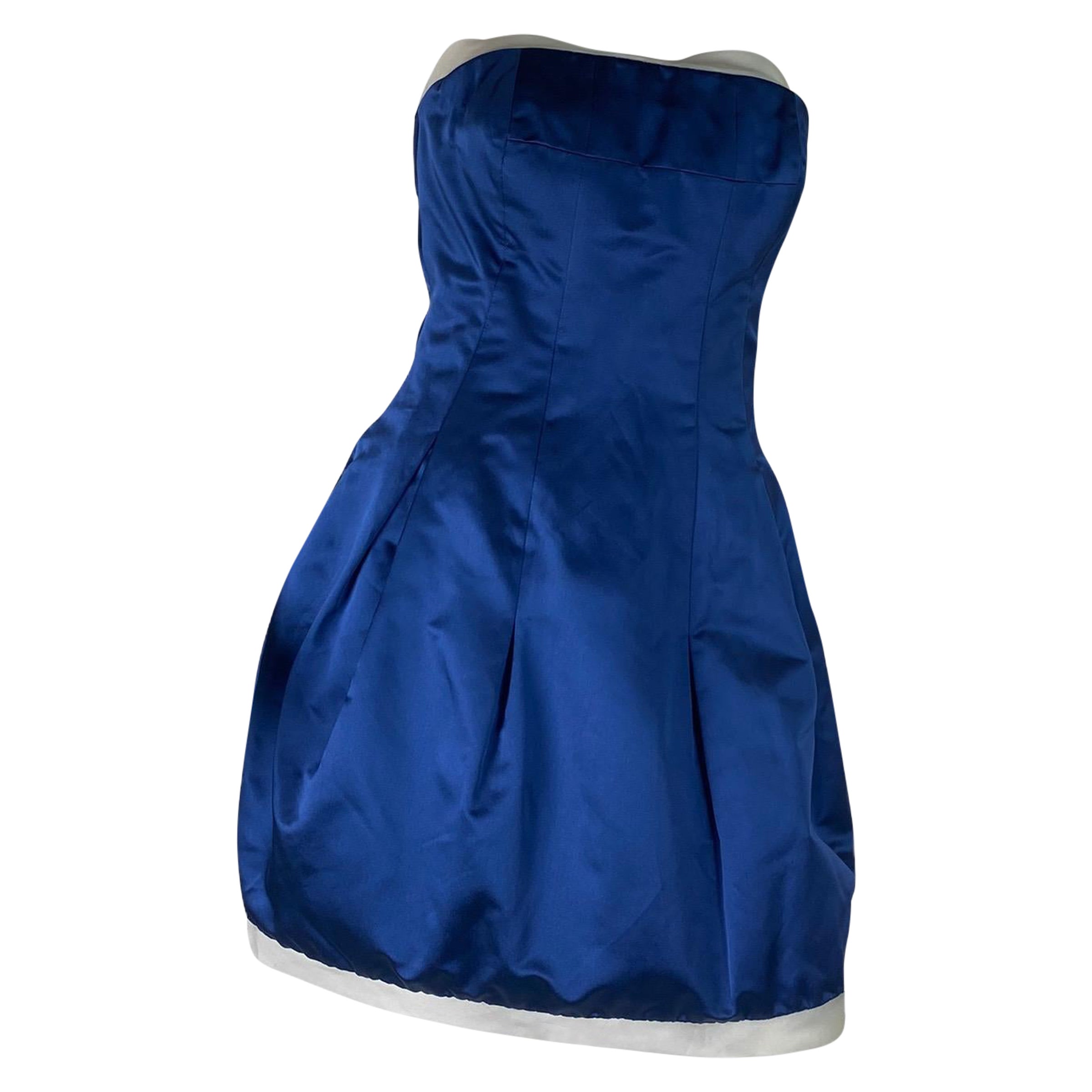 Alexander McQueen 2008 Collection Silk Blue Corset Mini Pleated Dress It 40 For Sale