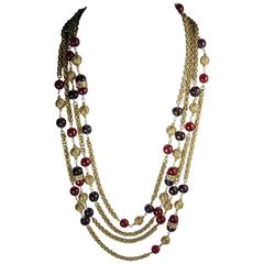 LONG RARE Vintage 70s Signed Chanel Cranberry Gripoix Glass Necklace 8
