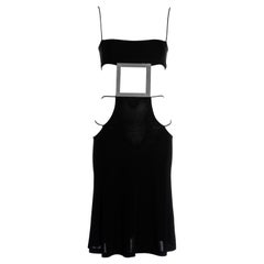 Paco Rabanne black rayon strappy evening dress with square mirror plate, ss 2004