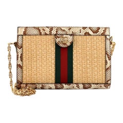 Gucci Ophidia Chain Shoulder Bag Raffia with Snakeskin Small
