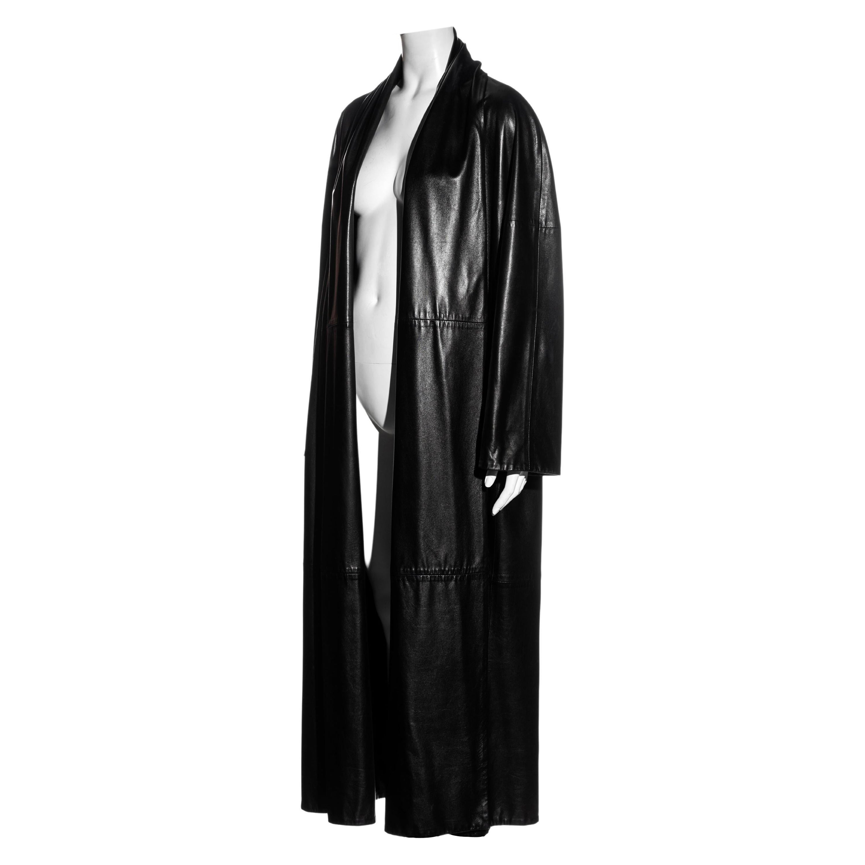 Hermes by Martin Margiela black lambskin leather full-length coat, fw 1999