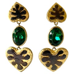 Vintage Emerald Yves Saint Laurent Heart Earrings 