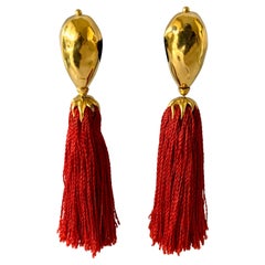 Yves Saint Laurent Boucles d'oreilles vintage à pampilles rouge flamme 