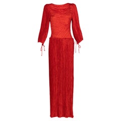 Retro Mary Mcfadden Red Fortuny Pleated Maxi Dress