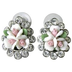 Kenneth Jay Lane White/Pink Flower Earrings