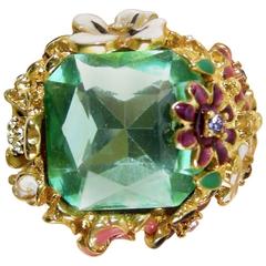 Kenneth Jay Lane Large Peridot Crystal Floral ring
