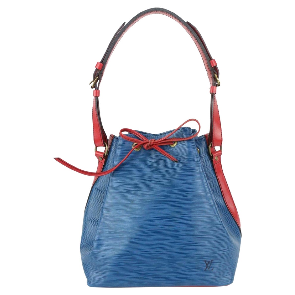 Louis Vuitton Bicolor Blue Red Epi Leather Petit Noe Drawstring Bucket Hobo