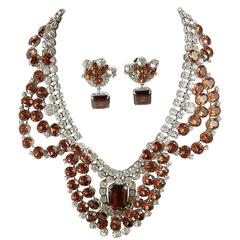 One-of-a-Kind Signed Robert Sorrell Topaz & Clear Rhinestone Necklace & Earrings