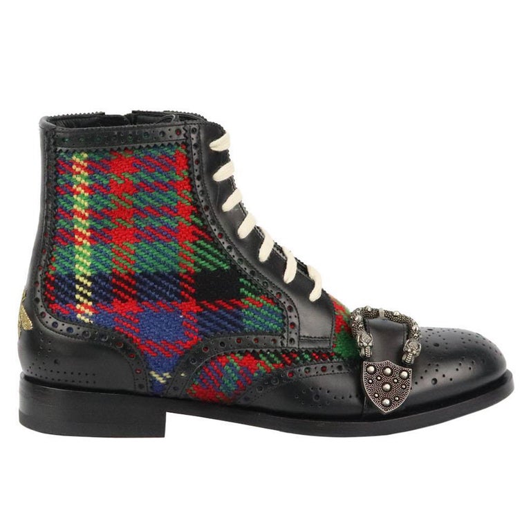 Gucci Queercore Embellished Tartan And Leather Ankle Boots EU 40 UK 7