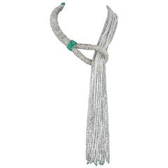 Clear crystal and green bead tassle sautoir necklace