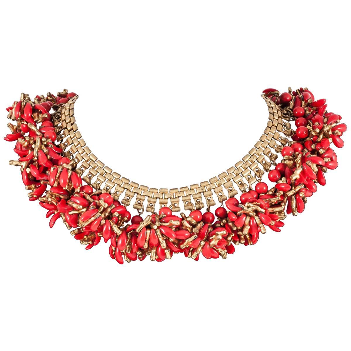  Miriam Haskell faux coral and gilt collar, 1970s