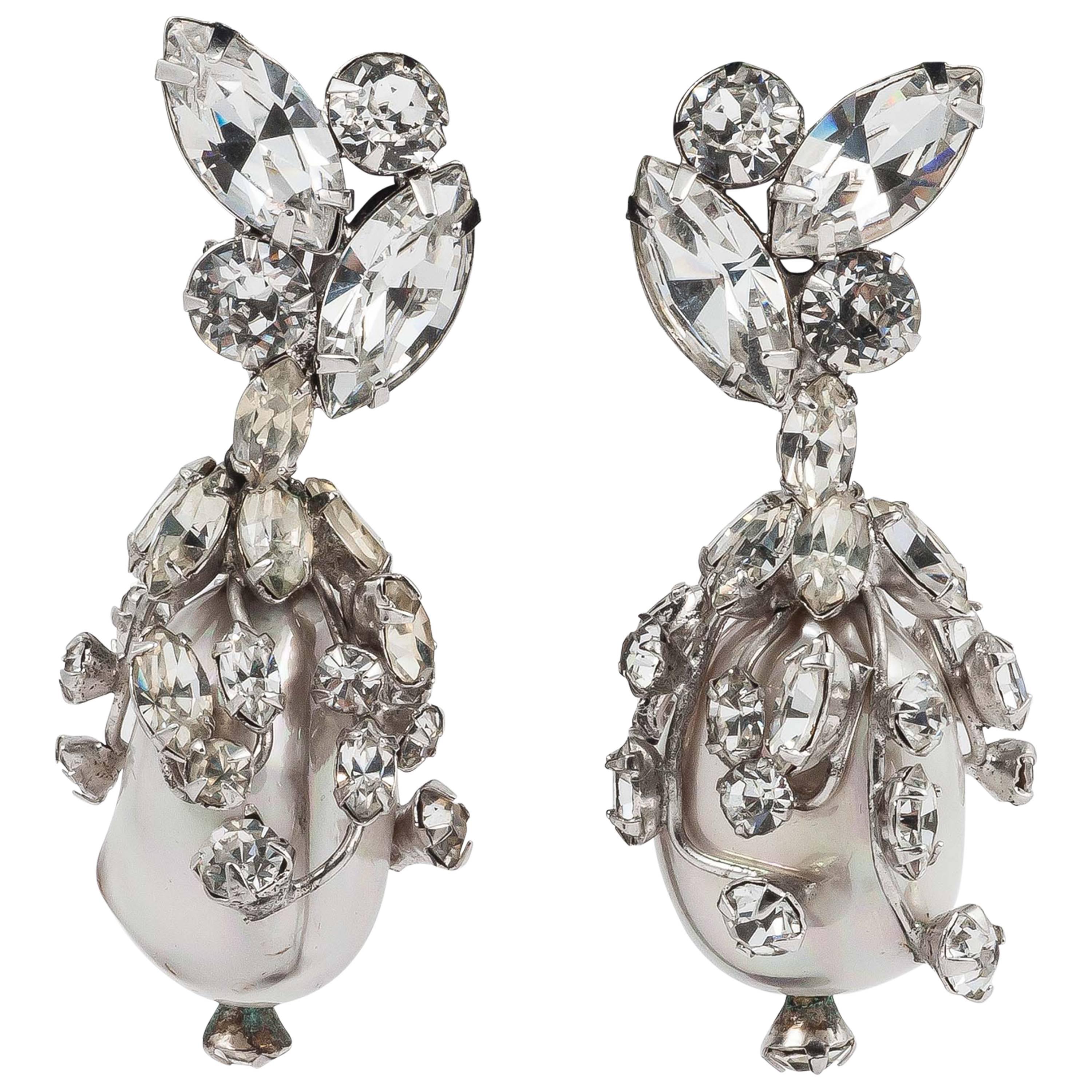 Schreiner of New York sculptural paste and baroque pearl drop earrings