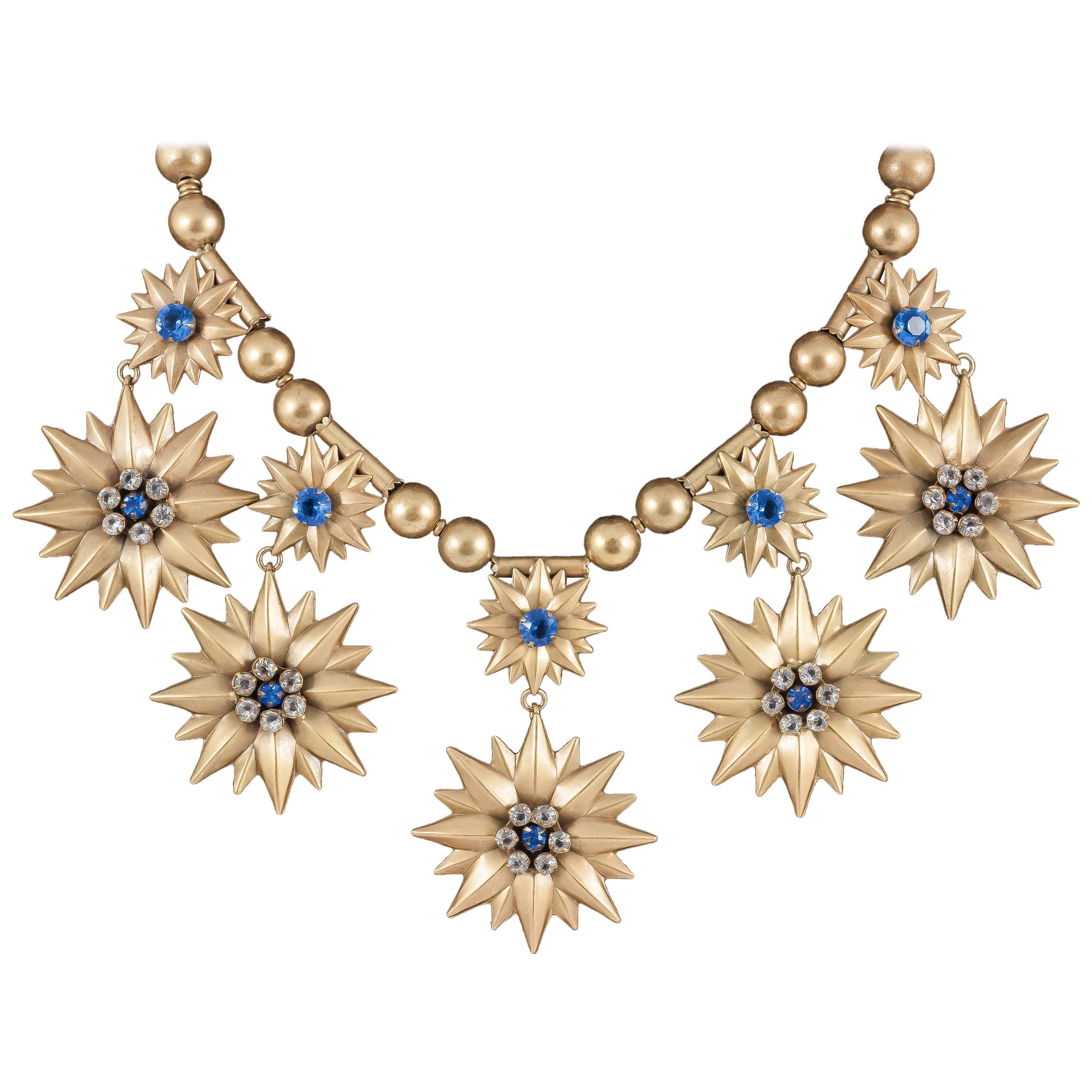 Joseff of Hollywood Russian gilt and paste multi drop necklace, 1950s