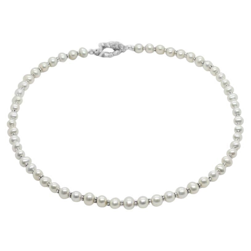 White Pearl Necklace in Sterling Silver For Sale