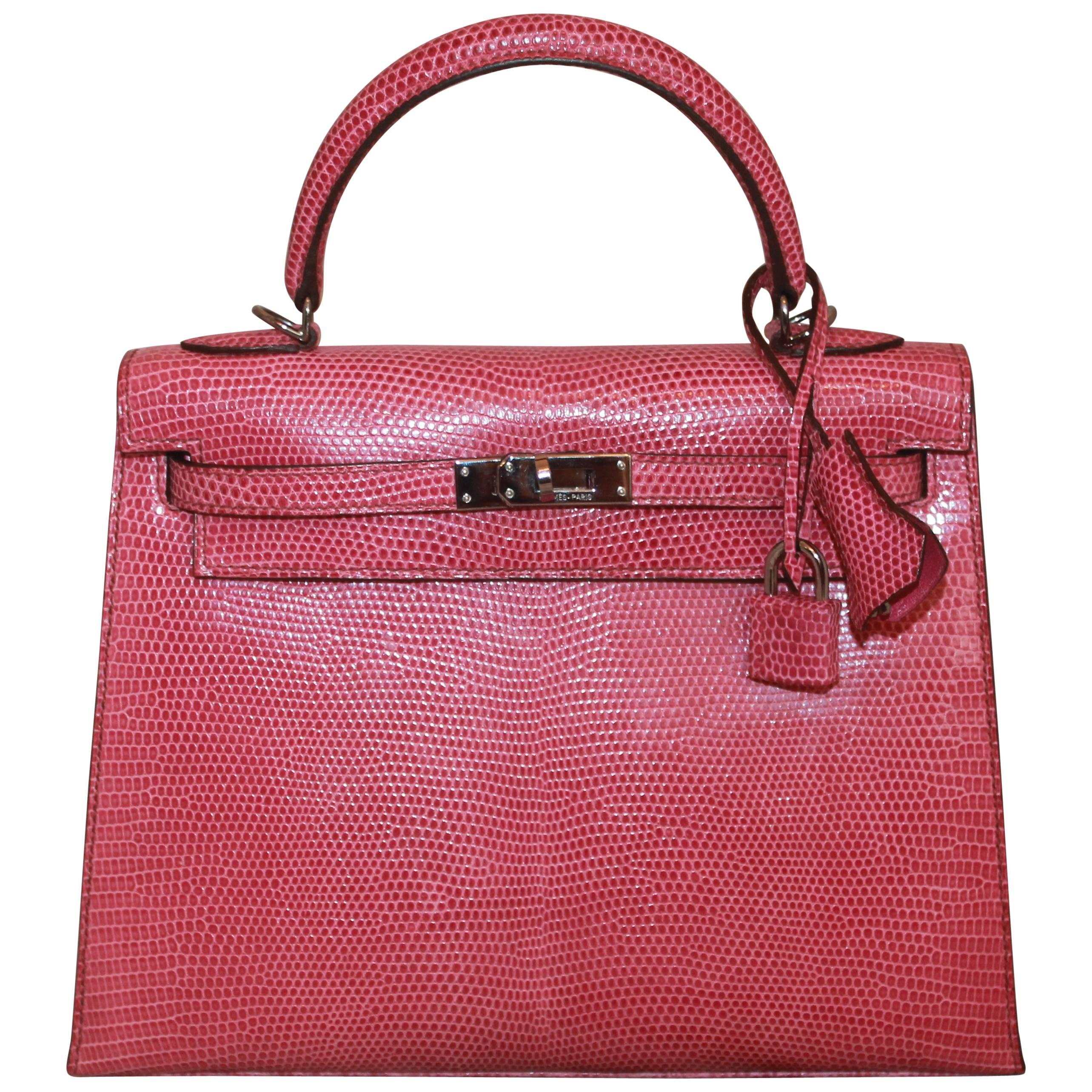 Hermes Pink Lizard Kelly with All Components - 25cm - SHW