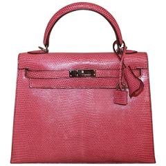 Hermes Pink Lizard Kelly mit allen Komponenten - 25cm - SHW