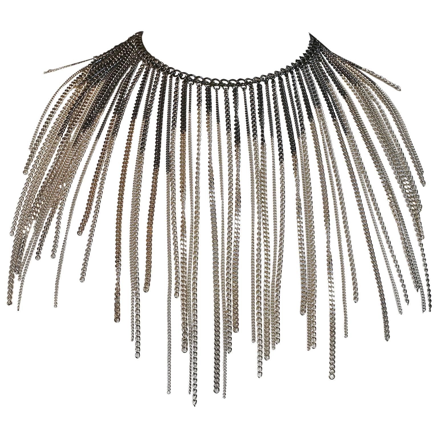 Chanel Ruthenium and Gold Dripping Chain Bib Statement Necklace