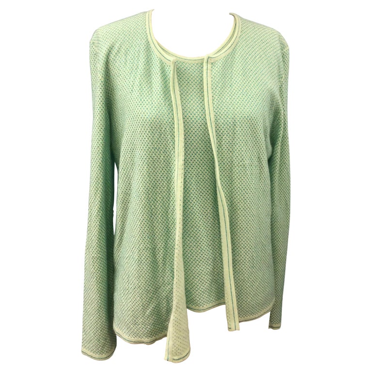 Chanel Green Cashmere Blue Metallic Knitted Twin Sets For Sale