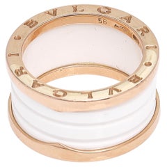 Bvlgari B.Zero1 White Ceramic 18k Rose Gold 4-Band Ring Size 56