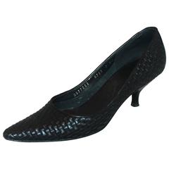 Salvatore Ferragamo Black Woven Leather Pump - 7AA