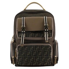 Fendi Multi Pocket Backpack Nylon with Zucca Canvas and Leather Large