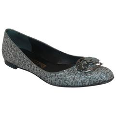 Salvatore Ferragamo Grey Tweed w/ metal Flower Toe Buckle - 7AA 9