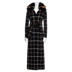 Dolce & Gabbana black and cream checked wool coat with fur collar, fw 1995