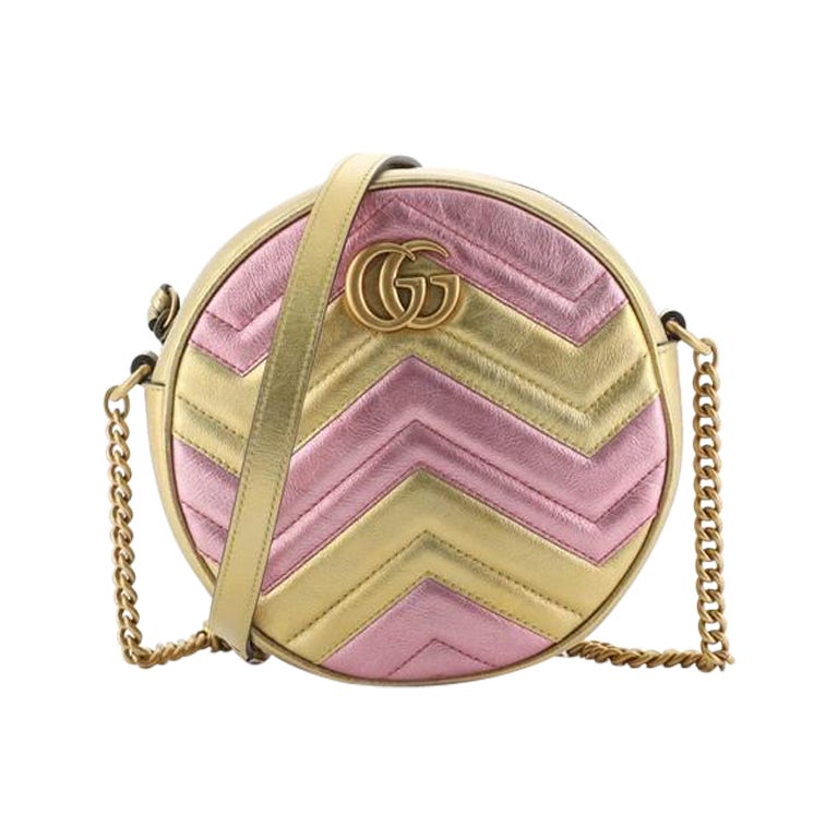 Gucci GG Marmont Round Shoulder Bag Matelasse Leather Mini For Sale