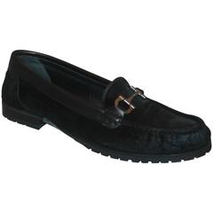 Salvatore Ferragamo Black Pony Hair Loafers w/ Silver Front Buckle - 7AA 6
