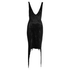 Gucci by Tom Ford black silk low plunge dress with beaded net overlay, fw 2002