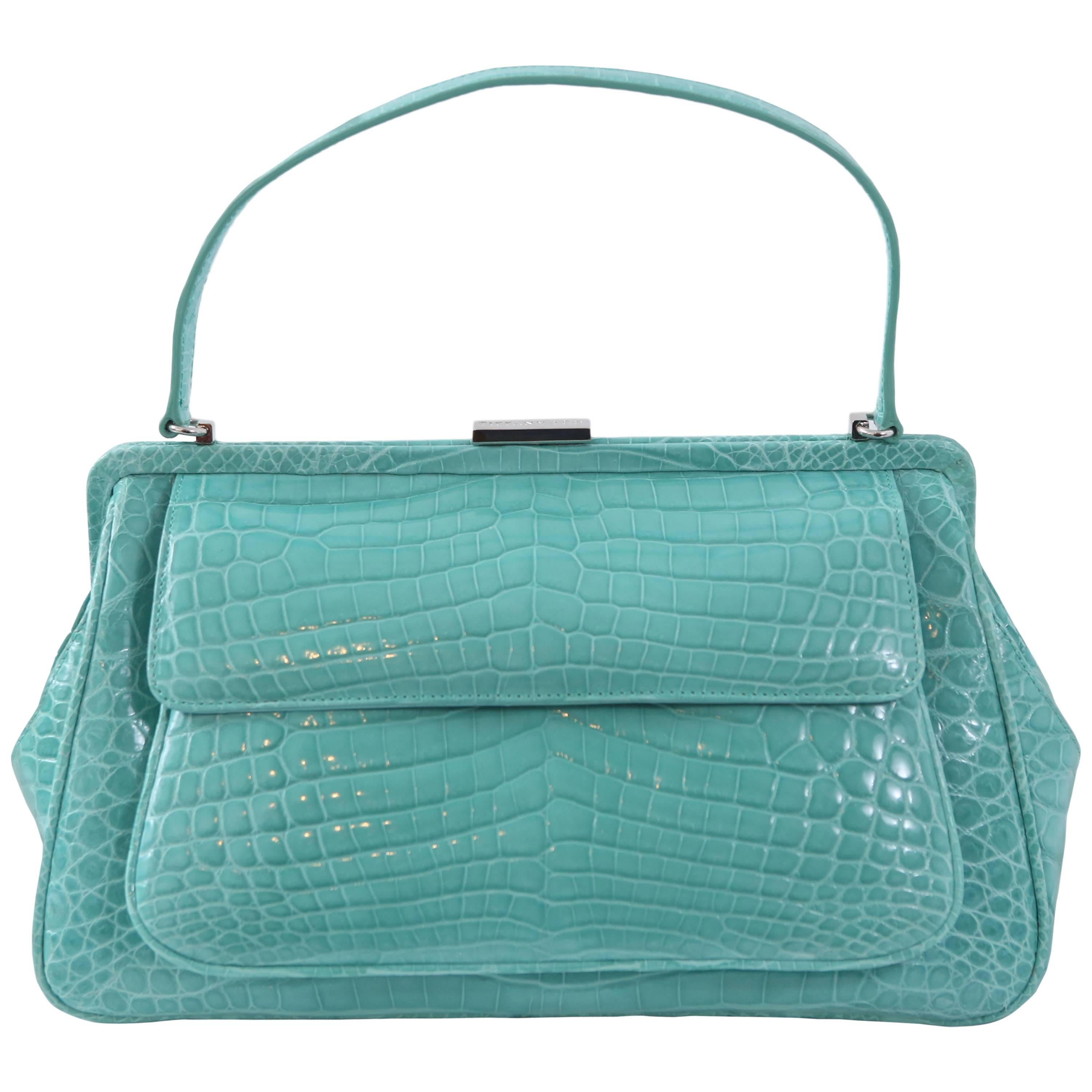Tiffany 
Co. "Laurelton" Crocodile Handbag in Tiffany Blue For Sale