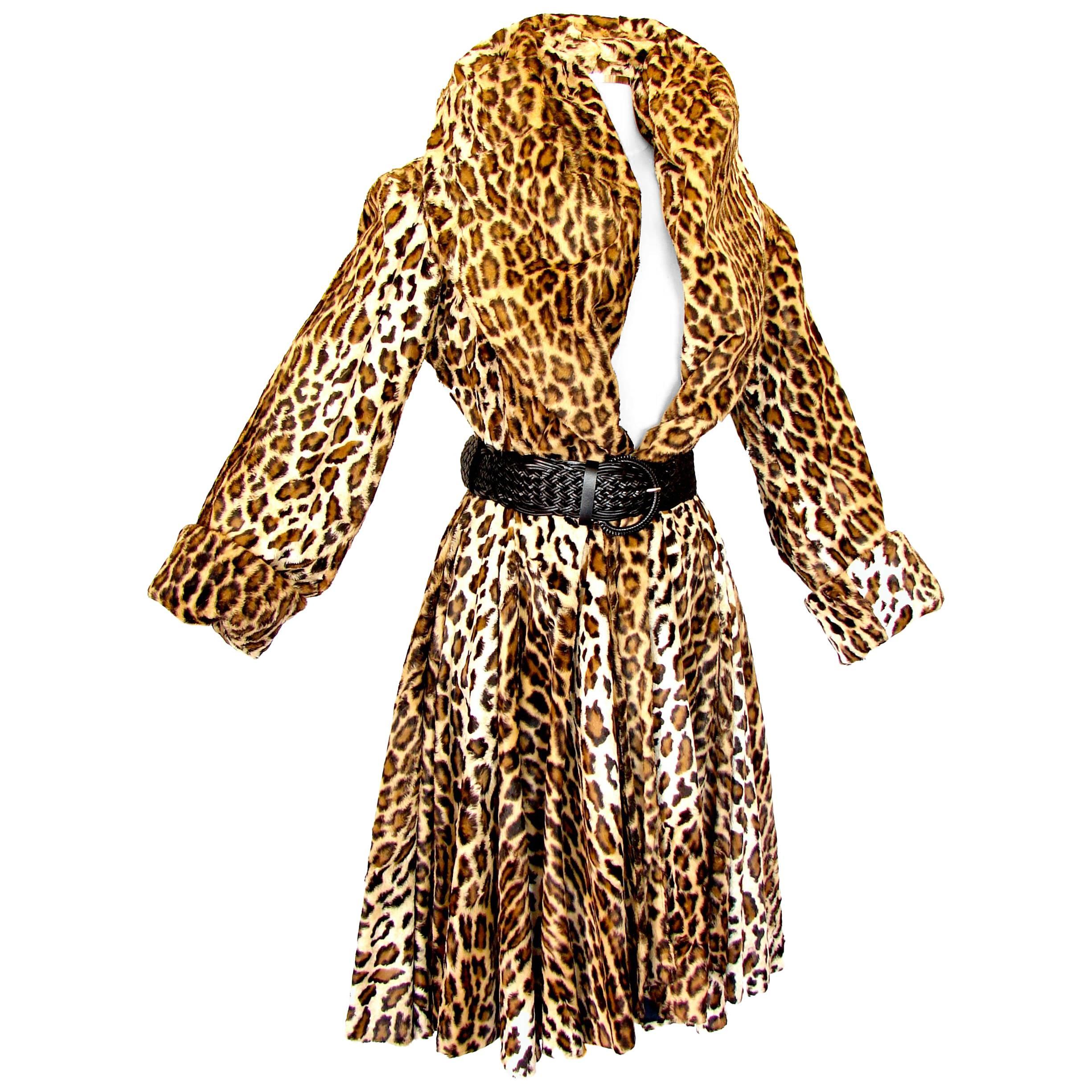 OMO Norma Kamali Fabulous Faux Leopard Coat with Huge Shawl Collar 1980s Sz S