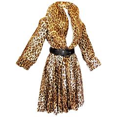 OMO Norma Kamali Fabulous Faux Leopard Mantel mit riesigem Schalkragen 1980er Sz S