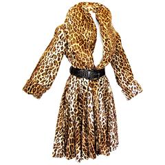 OMO Norma Kamali Fabulous Faux Leopard Coat with Huge Shawl Collar 1980s Sz S