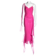 John Galliano hot pink silk chiffon bias-cut evening dress, ss 2004