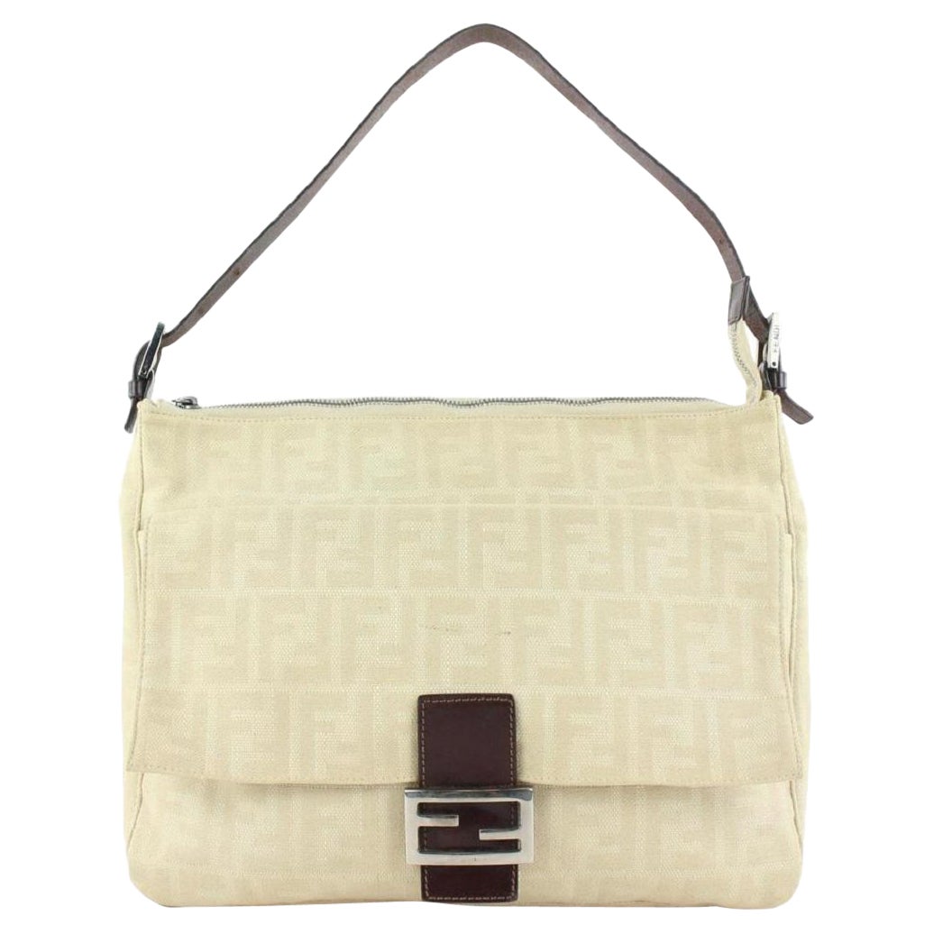 Fendi Ivory Zucca Mamma FF Monogram Baguette Zip Shoulder Flap Bag 50ff423 For Sale