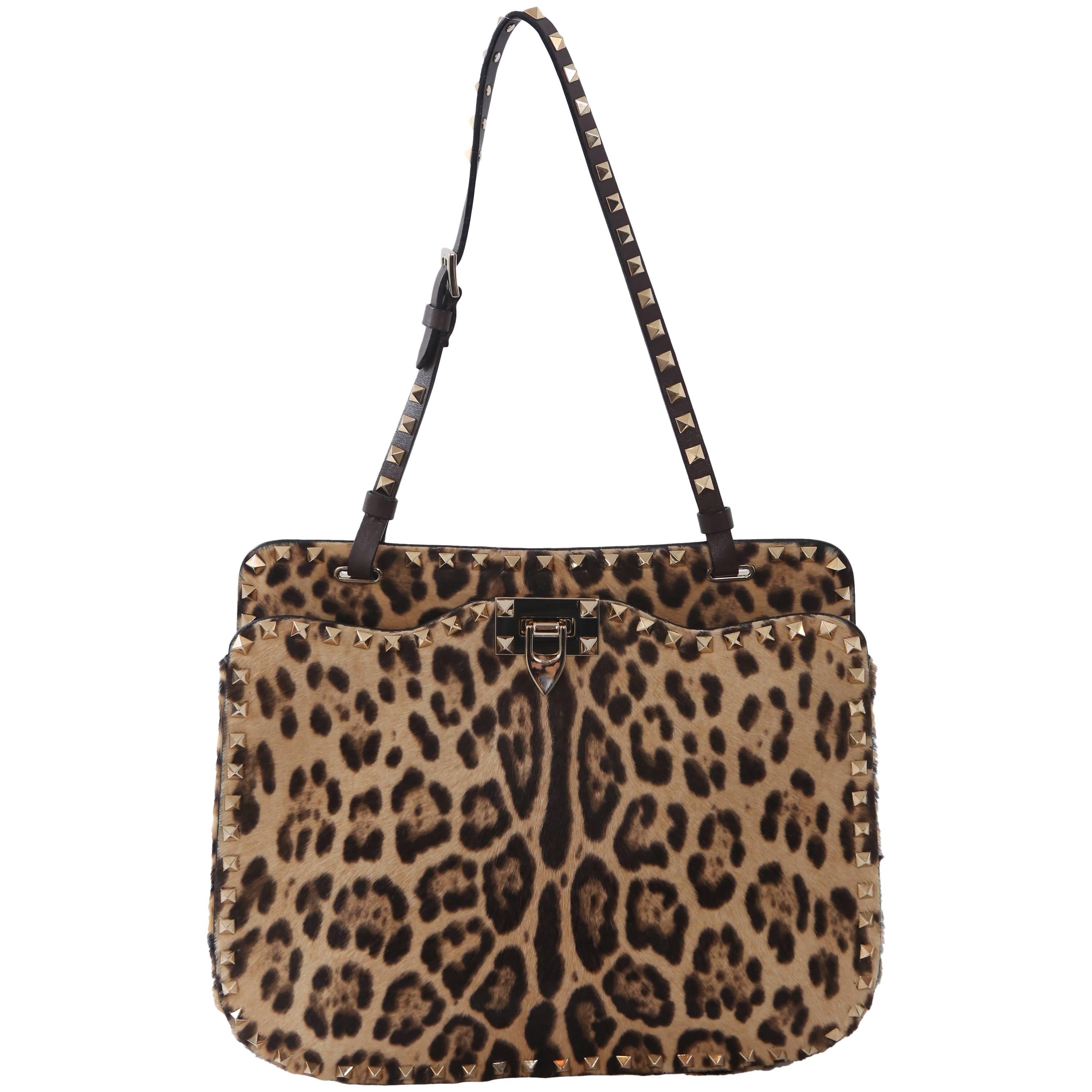 Valentino "Rockstud" Leopard Calf Hair Shoulder Bag