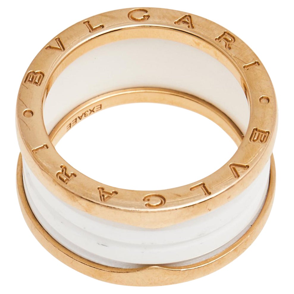Bvlgari B.Zero1 White Ceramic 18k Rose Gold 4-Band Ring Size 61